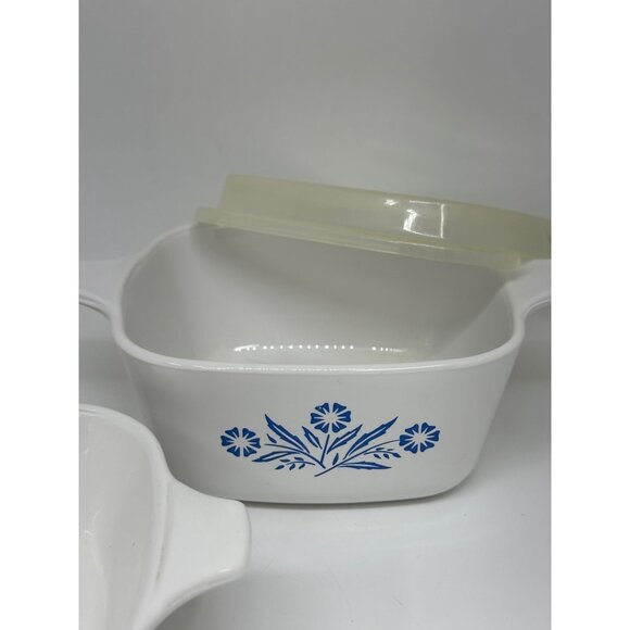 VTG CorningWare P-41-B Blue Cornflower 2 Petite Pans 1.75 Cup 80s USA Set White - Picture 5 of 11